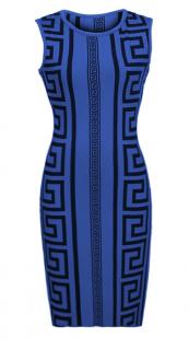 Modré geometrické šaty s atraktívnym vzorom