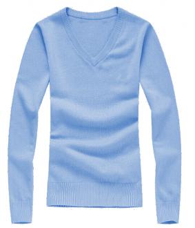 Bavlnený sveter s V výstrihom modrý
