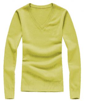 Bavlnený sveter s V výstrihom žltý